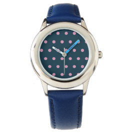 Polka Dot Horloge (Midnight Blue & Zacht Roze)
