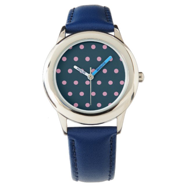 Polka Dot Horloge (Midnight Blue & Zacht Roze) (Voorkant)