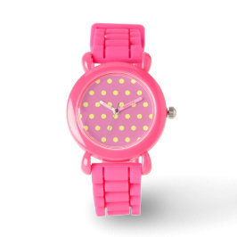 Polka dot horloge (roze & zacht geel)