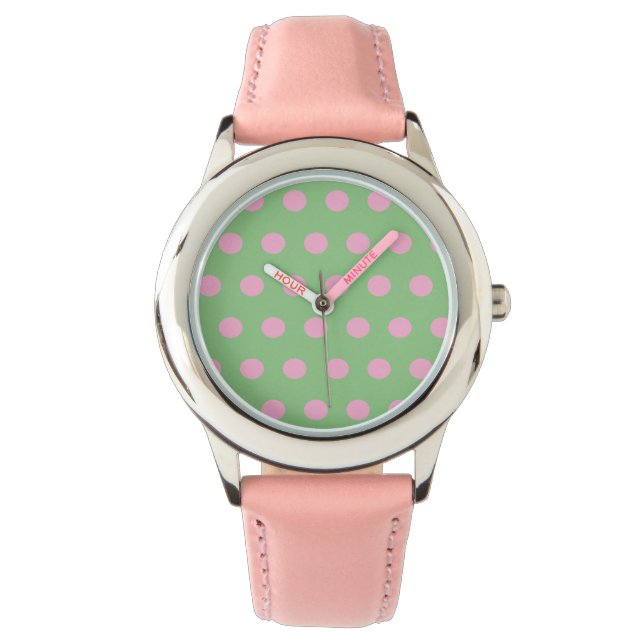 Polka Dot Horloge (Sage Green & Pastel Pink) (Voorkant)