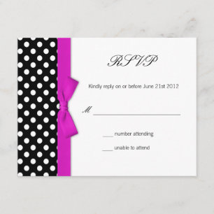 Polka Dot Hot Pink Bow Wedding Response Kaart