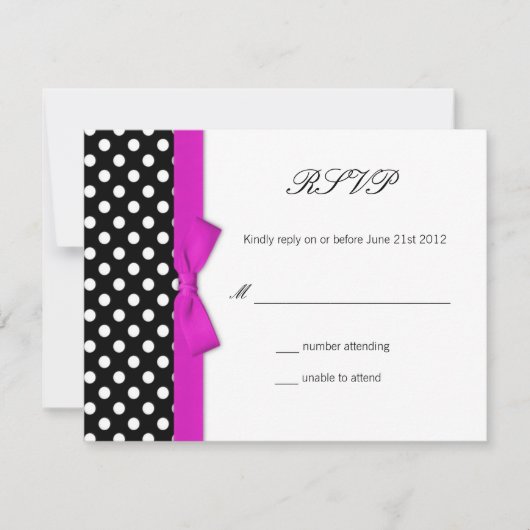 Polka Dot Hot Pink Bow Wedding Response Kaart (Voorkant)