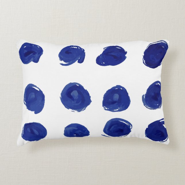 Polka dot, indigo blauwe waterverf. accent kussen (Voorkant)