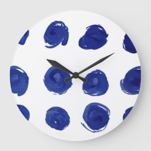 Polka dot, indigo blauwe waterverf. grote klok