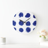 Polka dot, indigo blauwe waterverf. grote klok (Huis)