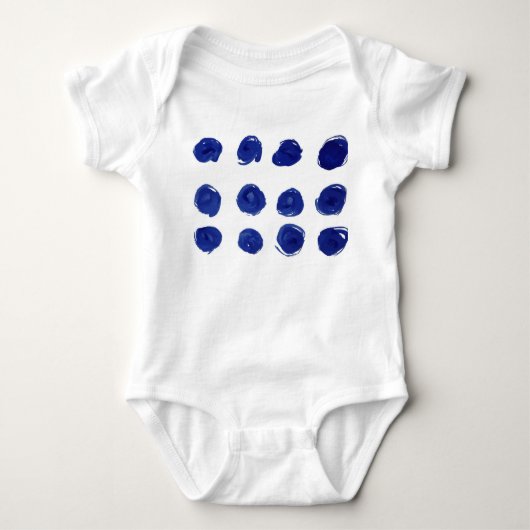 Polka dot, indigo blauwe waterverf. romper (Voorkant)