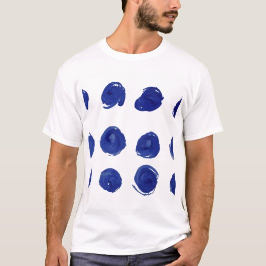 Polka dot, indigo blauwe waterverf. t-shirt (Voorkant)