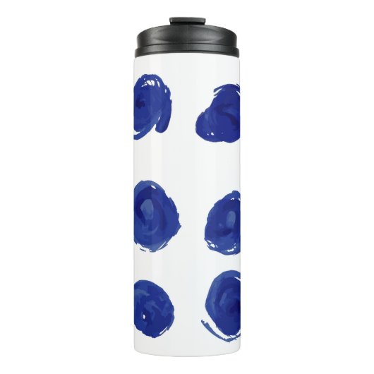 Polka dot, indigo blauwe waterverf. thermosbeker (Voorkant)