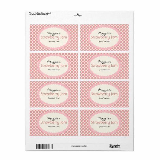 Polka Dot Jam Jar Labels, Aangepast Etiket (Full Sheet)