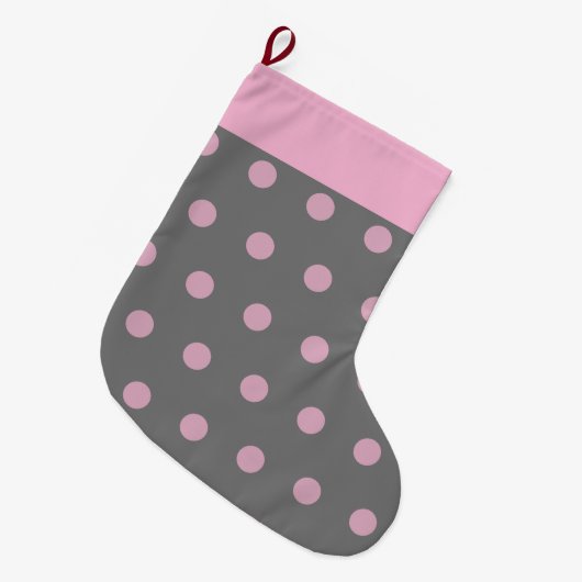 Polka Dot Kerstkous (donkergrijs & roze) Grote Kerstsok (Voorkant (Hangend))