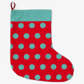 Polka Dot Kerstkous (Rood & Aqua) Grote Kerstsok (Voorkant)