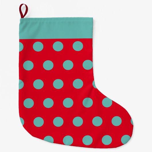 Polka Dot Kerstkous (Rood & Aqua) Grote Kerstsok (Voorkant)