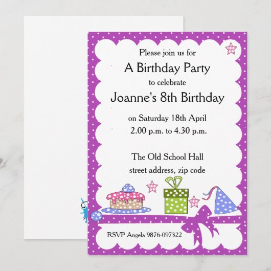 Polka Dot Kind Verjaardagsuitnodiging Kaart (Voorkant / Achterkant)