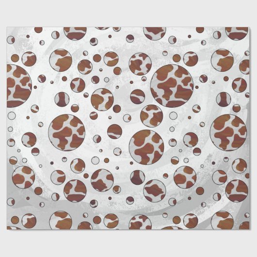 Polka Dot Koe Brown and White Print Cadeaupapier (Vlak)