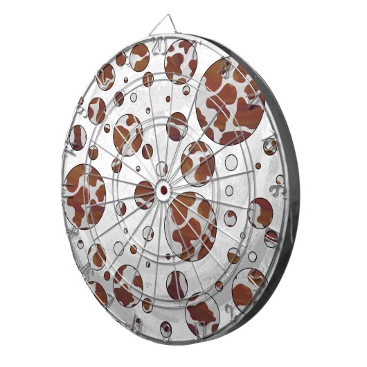 Polka Dot Koe Brown and White Print Dartbord (Voorkant Rechts)