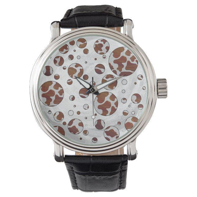 Polka Dot Koe Brown and White Print Horloge (Voorkant)