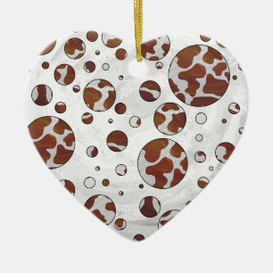 Polka Dot Koe Brown and White Print Keramisch Ornament
