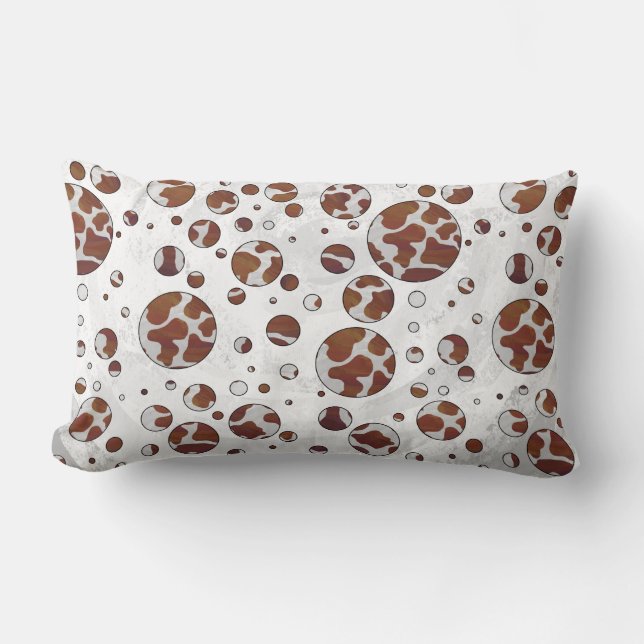 Polka Dot Koe Brown and White Print Kussen (Voorkant)
