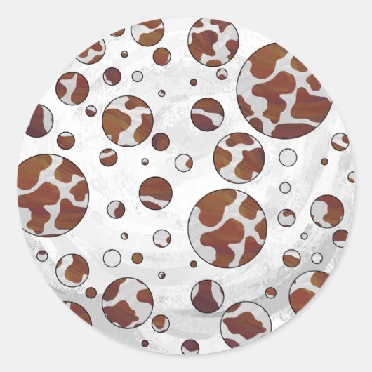 Polka Dot Koe Brown and White Print Ronde Sticker (Voorkant)