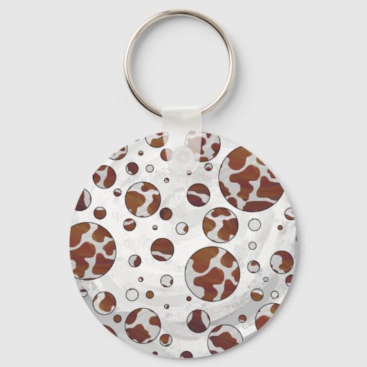 Polka Dot Koe Brown and White Print Sleutelhanger (Voorkant)