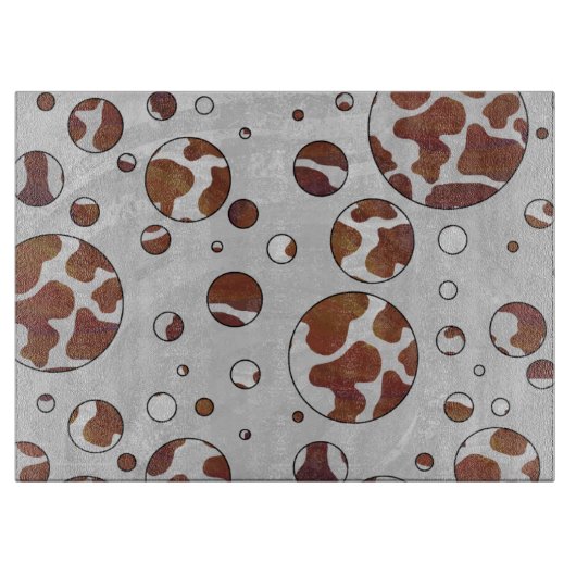 Polka Dot Koe Brown and White Print Snijplank (Voorkant)