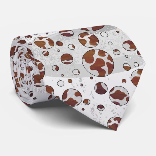 Polka Dot Koe Brown and White Print Stropdas (Opgerold)