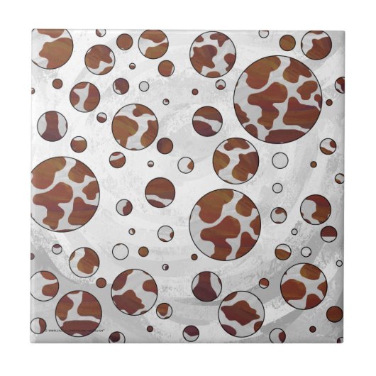 Polka Dot Koe Brown and White Print Tegeltje (Voorkant)