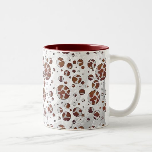 Polka Dot Koe Brown and White Print Tweekleurige Koffiemok (Rechts)