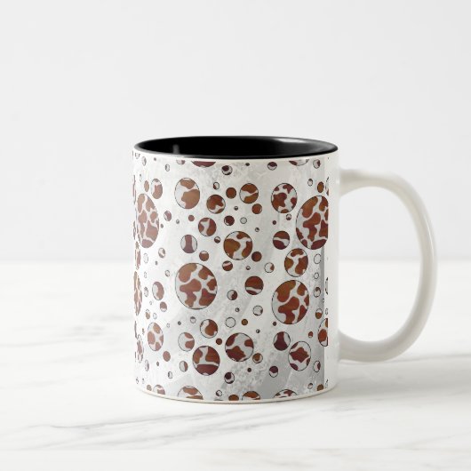 Polka Dot Koe Brown and White Print Tweekleurige Koffiemok (Rechts)