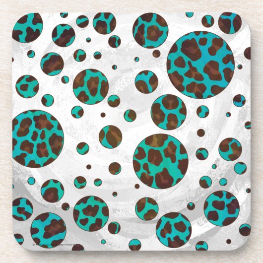 Polka Dot Koe Brown en Blauwgroen print Drankjes Onderzetter (Voorkant)