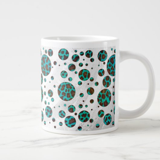 Polka Dot Koe Brown en Blauwgroen print Grote Koffiekop (Rechts)
