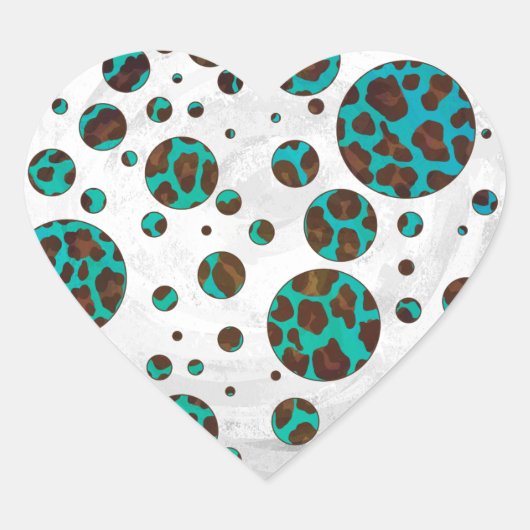 Polka Dot Koe Brown en Blauwgroen print Hart Sticker (Voorkant)