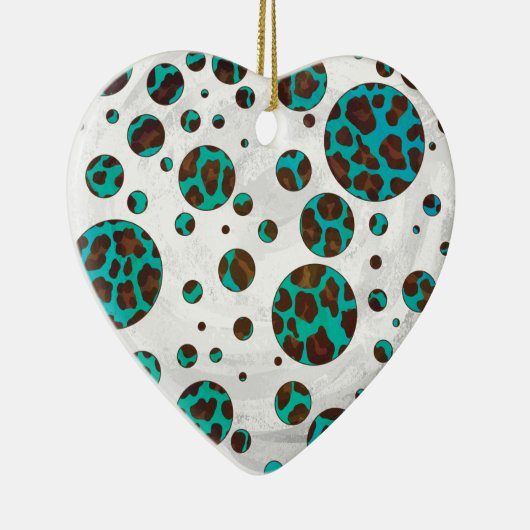 Polka Dot Koe Brown en Blauwgroen print Keramisch Ornament (Rechts)