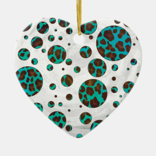Polka Dot Koe Brown en Blauwgroen print Keramisch Ornament