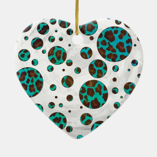 Polka Dot Koe Brown en Blauwgroen print Keramisch Ornament (Achterkant)