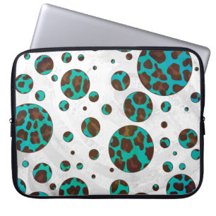 Polka Dot Koe Brown en Blauwgroen print Laptop Sleeve