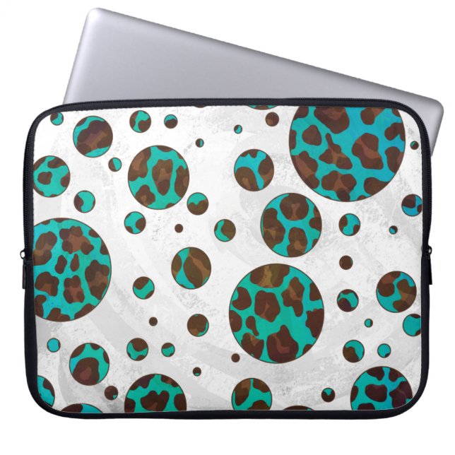 Polka Dot Koe Brown en Blauwgroen print Laptop Sleeve (Voorkant)