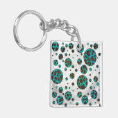 Polka Dot Koe Brown en Blauwgroen print Sleutelhanger (Voorkant Links)