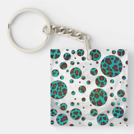 Polka Dot Koe Brown en Blauwgroen print Sleutelhanger (Voorkant)