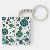 Polka Dot Koe Brown en Blauwgroen print Sleutelhanger (Achterkant)