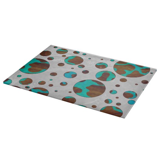 Polka Dot Koe Brown en Blauwgroen print Snijplank (Hoek)