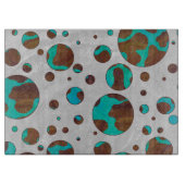 Polka Dot Koe Brown en Blauwgroen print Snijplank (Voorkant)