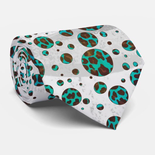 Polka Dot Koe Brown en Blauwgroen print Stropdas (Opgerold)