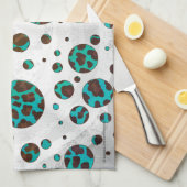 Polka Dot Koe Brown en Blauwgroen print Theedoek (Quarter Fold)