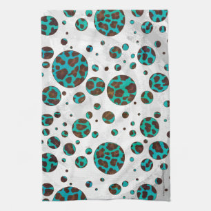 Polka Dot Koe Brown en Blauwgroen print Theedoek