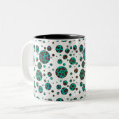 Polka Dot Koe Brown en Blauwgroen print Tweekleurige Koffiemok (Voorkant links)