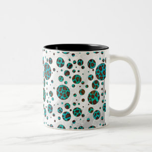 Polka Dot Koe Brown en Blauwgroen print Tweekleurige Koffiemok
