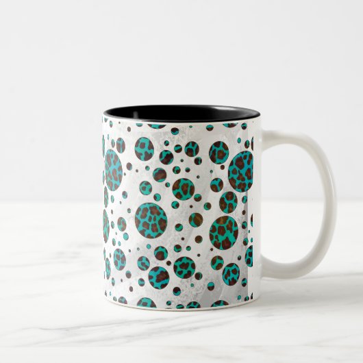 Polka Dot Koe Brown en Blauwgroen print Tweekleurige Koffiemok (Rechts)