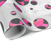 Polka Dot Koe Hot Pink en Black Print Cadeaupapier (Rol Hoek)