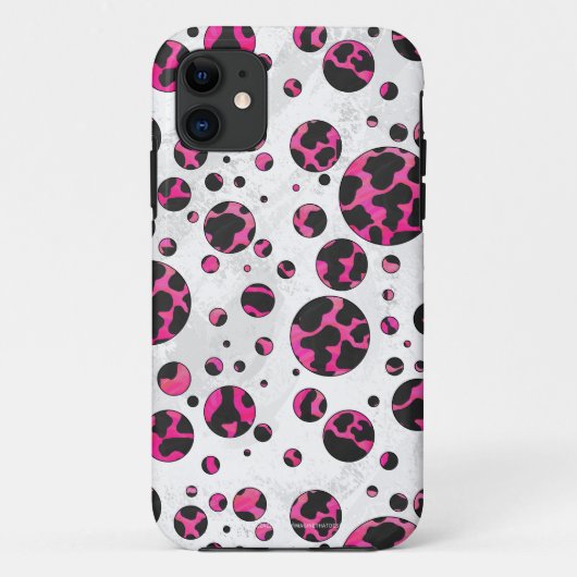 Polka Dot Koe Hot Pink en Black Print Case-Mate iPhone Case (Achterkant)